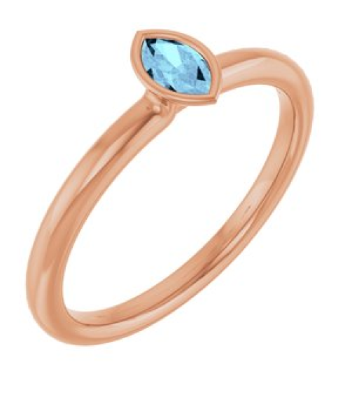 72129 Ring Set 14K Rose Natural Aquamarine Marquise 5 X 3 Mm Polished Natural Aquamarine Stackable Ring