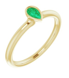 72129 Ring Set 14K Yellow Lab-Grown Emerald Pear 5 X 3 Mm Polished Lab-Grown Emerald Stackable Ring
