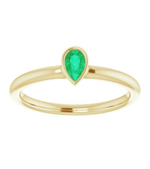 72129 Ring Set 14K Yellow Lab-Grown Emerald Pear 5 X 3 Mm Polished Lab-Grown Emerald Stackable Ring