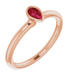72129 Ring Set 14K Rose Natural Ruby Pear 5 X 3 Mm Polished Natural Ruby Stackable Ring