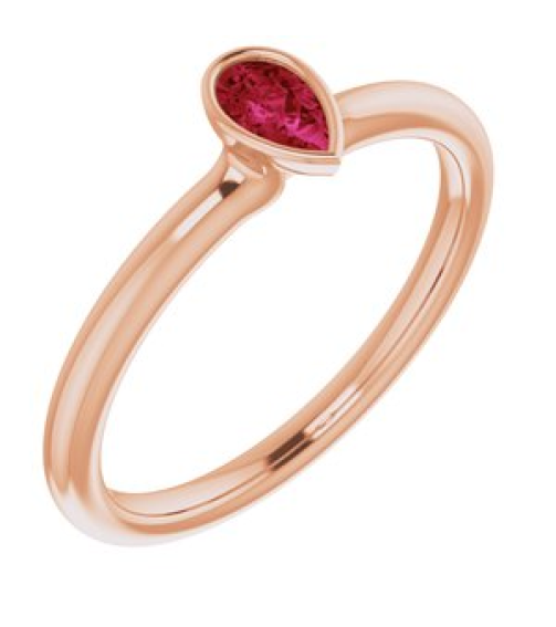 72129 Ring Set 14K Rose Natural Ruby Pear 5 X 3 Mm Polished Natural Ruby Stackable Ring