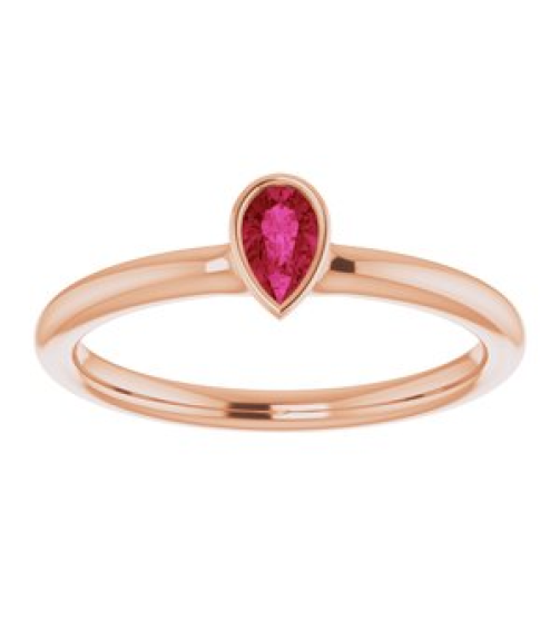 72129 Ring Set 14K Rose Natural Ruby Pear 5 X 3 Mm Polished Natural Ruby Stackable Ring