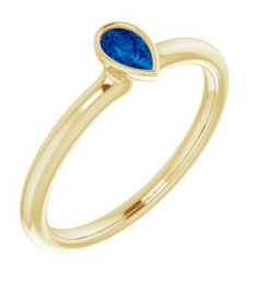 72129 Ring Set 14K Yellow Lab-Grown Blue Sapphire Pear 5 X 3 Mm Polished Lab-Grown Blue Sapphire Stackable Ring