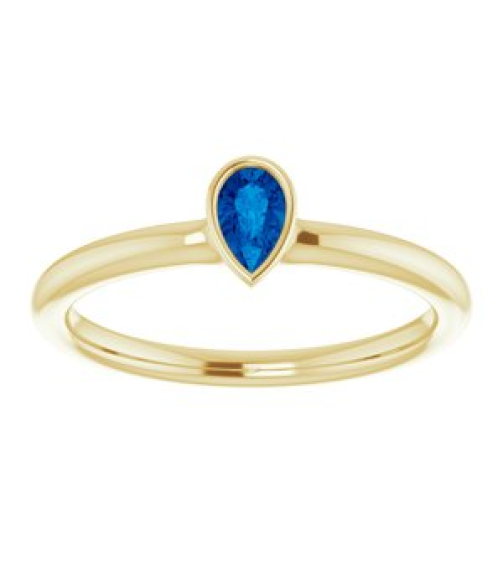 72129 Ring Set 14K Yellow Lab-Grown Blue Sapphire Pear 5 X 3 Mm Polished Lab-Grown Blue Sapphire Stackable Ring