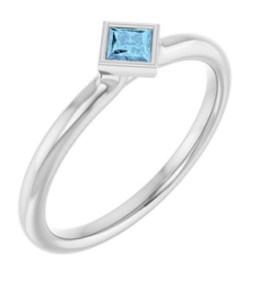 72129 Ring Set 14K White Natural Aquamarine Square 3 X 3 Mm Polished Natural Aquamarine Stackable Ring