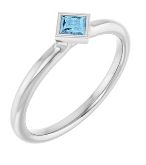 72129 Ring Set 14K White Natural Aquamarine Square 3 X 3 Mm Polished Natural Aquamarine Stackable Ring