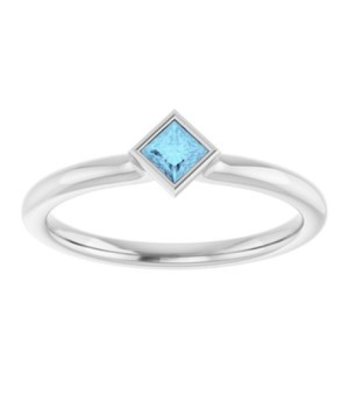72129 Ring Set 14K White Natural Aquamarine Square 3 X 3 Mm Polished Natural Aquamarine Stackable Ring