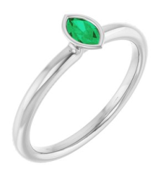72129 Ring Set 14K White Lab-Grown Emerald Marquise 5 X 3 Mm Polished Lab-Grown Emerald Stackable Ring