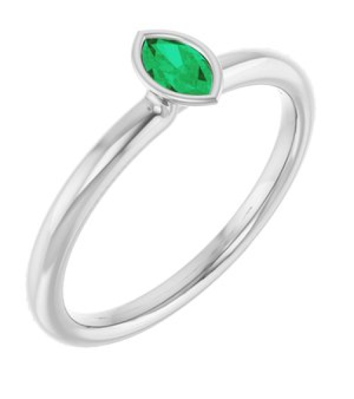 72129 Ring Set 14K White Lab-Grown Emerald Marquise 5 X 3 Mm Polished Lab-Grown Emerald Stackable Ring