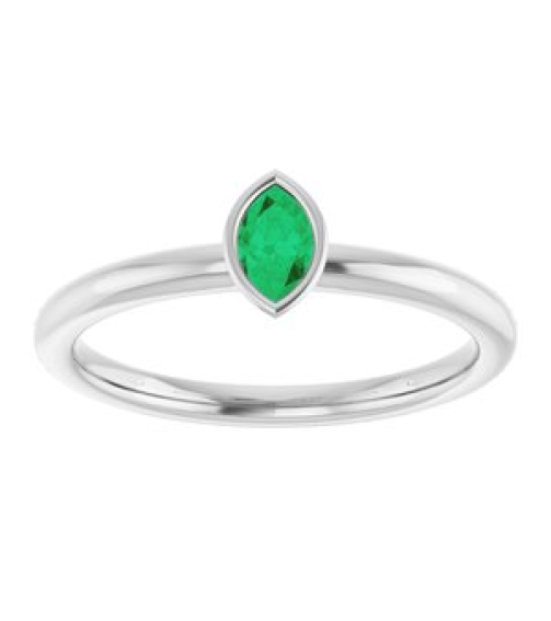 72129 Ring Set 14K White Lab-Grown Emerald Marquise 5 X 3 Mm Polished Lab-Grown Emerald Stackable Ring