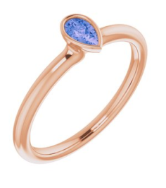 72129 Ring Set 14K Rose Natural Tanzanite Pear 5 X 3 Mm Polished Natural Tanzanite Stackable Ring
