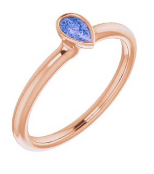 72129 Ring Set 14K Rose Natural Tanzanite Pear 5 X 3 Mm Polished Natural Tanzanite Stackable Ring