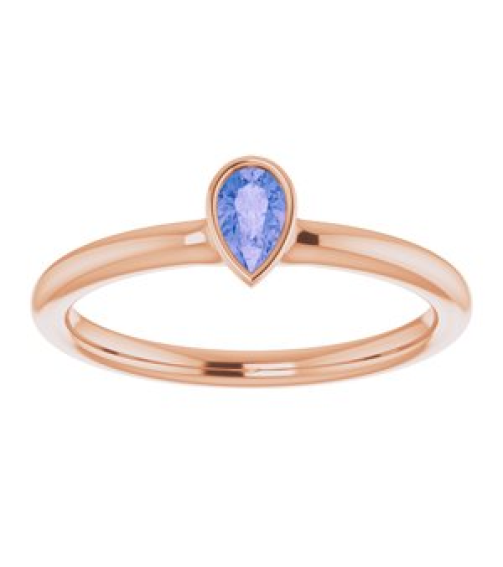 72129 Ring Set 14K Rose Natural Tanzanite Pear 5 X 3 Mm Polished Natural Tanzanite Stackable Ring