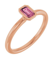 72129 Ring Set 14K Rose Natural Pink Tourmaline Emerald 5 X 3 Mm Polished Natural Pink Tourmaline Stackable Ring