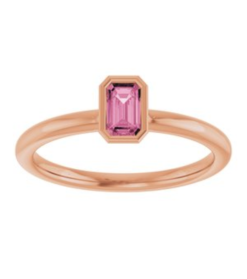 72129 Ring Set 14K Rose Natural Pink Tourmaline Emerald 5 X 3 Mm Polished Natural Pink Tourmaline Stackable Ring