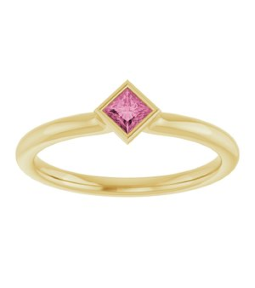 72129 Ring Set 14K Yellow Natural Pink Tourmaline Square 3 X 3 Mm Polished Natural Pink Tourmaline Stackable Ring