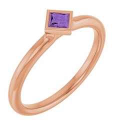 72129 Ring Set 14K Rose Natural Amethyst Square 3 X 3 Mm Polished Natural Amethyst Stackable Ring