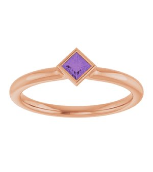 72129 Ring Set 14K Rose Natural Amethyst Square 3 X 3 Mm Polished Natural Amethyst Stackable Ring