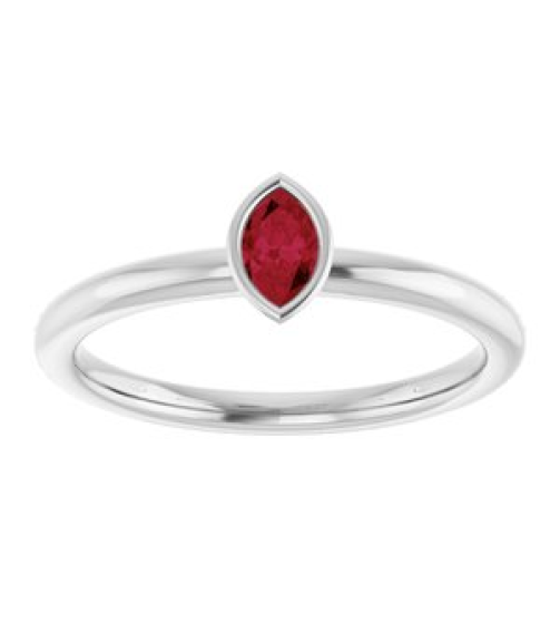 72129 Ring Set 14K White Lab-Grown Ruby Marquise 5 X 3 Mm Polished Lab-Grown Ruby Stackable Ring