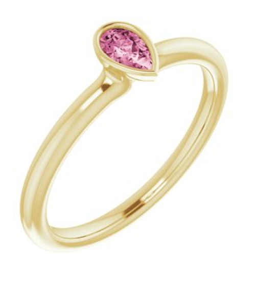 72129 Ring Set 14K Yellow Natural Pink Tourmaline Pear 5 X 3 Mm Polished Natural Pink Tourmaline Stackable Ring