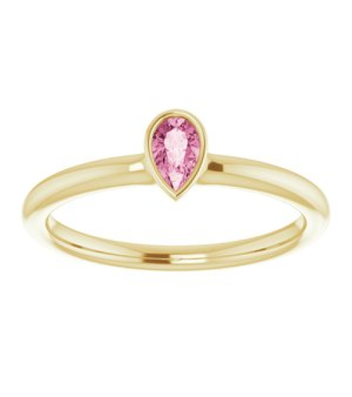 72129 Ring Set 14K Yellow Natural Pink Tourmaline Pear 5 X 3 Mm Polished Natural Pink Tourmaline Stackable Ring