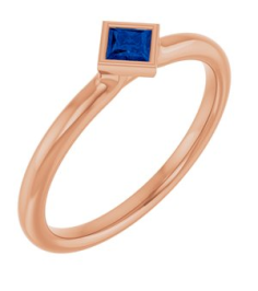 72129 Ring Set 14K Rose Natural Blue Sapphire Square 3 X 3 Mm Polished Natural Blue Sapphire Stackable Ring