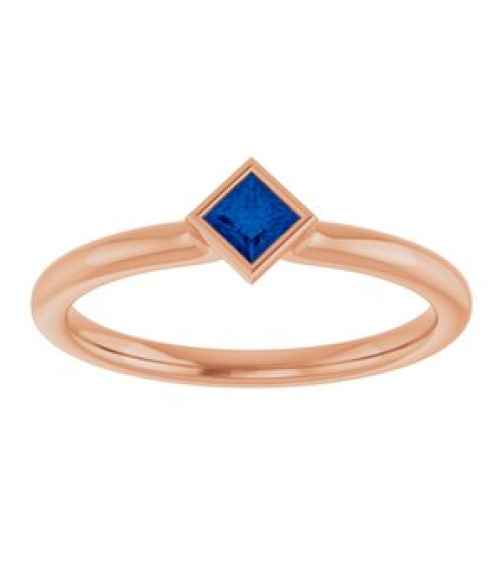 72129 Ring Set 14K Rose Natural Blue Sapphire Square 3 X 3 Mm Polished Natural Blue Sapphire Stackable Ring