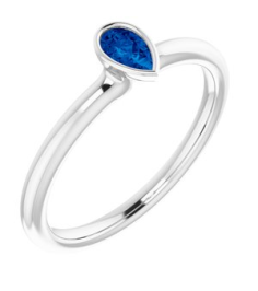 72129 Ring Set 14K White Natural Blue Sapphire Pear 5 X 3 Mm Polished Natural Blue Sapphire Stackable Ring