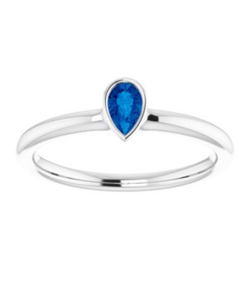72129 Ring Set 14K White Natural Blue Sapphire Pear 5 X 3 Mm Polished Natural Blue Sapphire Stackable Ring