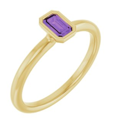72129 Ring Set 14K Yellow Natural Amethyst Emerald 5 X 3 Mm Polished Natural Amethyst Stackable Ring