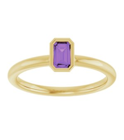 72129 Ring Set 14K Yellow Natural Amethyst Emerald 5 X 3 Mm Polished Natural Amethyst Stackable Ring
