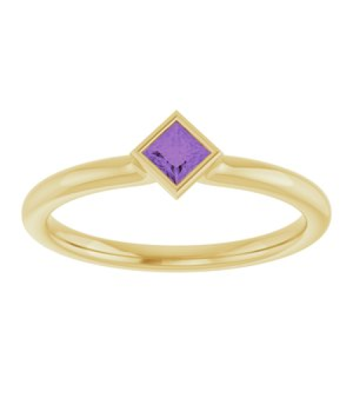 72129 Ring Set 14K Yellow Natural Amethyst Square 3 X 3 Mm Polished Natural Amethyst Stackable Ring