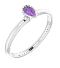 72129 Ring Set 14K White Natural Amethyst Pear 5 X 3 Mm Polished Natural Amethyst Stackable Ring