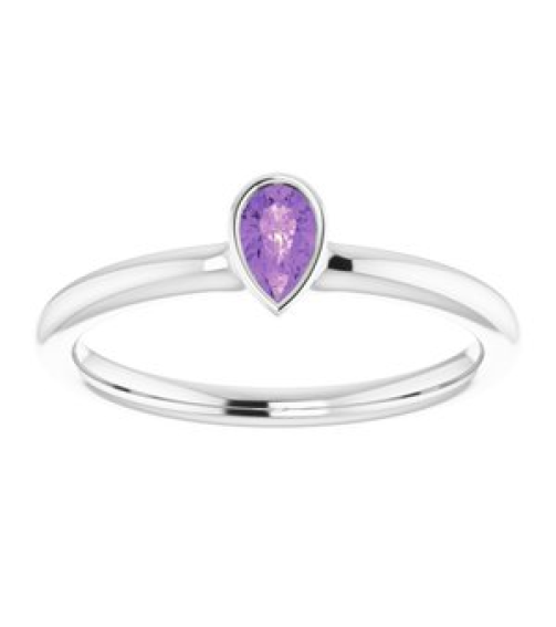 72129 Ring Set 14K White Natural Amethyst Pear 5 X 3 Mm Polished Natural Amethyst Stackable Ring
