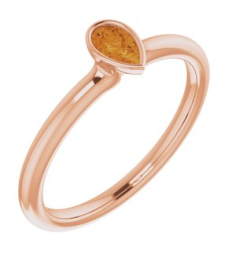 72129 Ring Set 14K Rose Natural Citrine Pear 5 X 3 Mm Polished Natural Citrine Stackable Ring