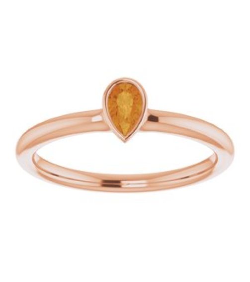72129 Ring Set 14K Rose Natural Citrine Pear 5 X 3 Mm Polished Natural Citrine Stackable Ring