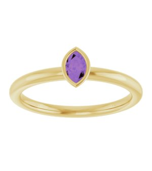 72129 Ring Set 14K Yellow Natural Amethyst Marquise 5 X 3 Mm Polished Natural Amethyst Stackable Ring