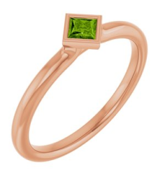 72129 Ring Set 14K Rose Natural Peridot Square 3 X 3 Mm Polished Natural Peridot Stackable Ring