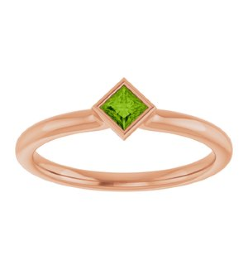 72129 Ring Set 14K Rose Natural Peridot Square 3 X 3 Mm Polished Natural Peridot Stackable Ring