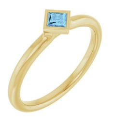 72129 Ring Set 14K Yellow Natural Aquamarine Square 3 X 3 Mm Polished Natural Aquamarine Stackable Ring