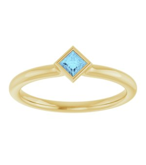 72129 Ring Set 14K Yellow Natural Aquamarine Square 3 X 3 Mm Polished Natural Aquamarine Stackable Ring