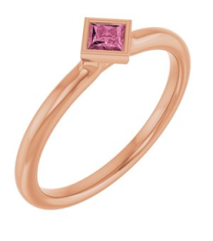 72129 Ring Set 14K Rose Natural Pink Tourmaline Square 3 X 3 Mm Polished Natural Pink Tourmaline Stackable Ring