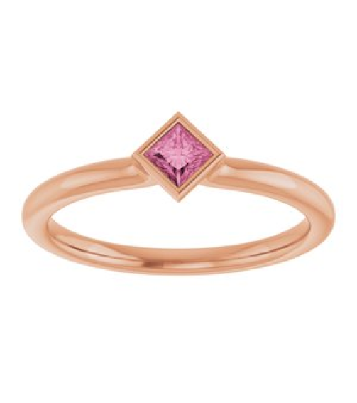 72129 Ring Set 14K Rose Natural Pink Tourmaline Square 3 X 3 Mm Polished Natural Pink Tourmaline Stackable Ring
