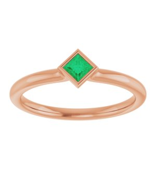 72129 Ring Set 14K Rose Natural Emerald Square 3 X 3 Mm Polished Natural Emerald Stackable Ring