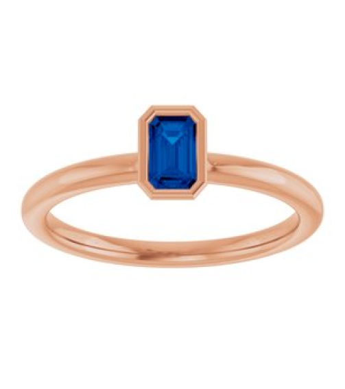 72129 Ring Set 14K Rose Natural Blue Sapphire Emerald 5 X 3 Mm Polished Natural Blue Sapphire Stackable Ring