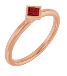 72129 Ring Set 14K Rose Natural Ruby Square 3 X 3 Mm Polished Natural Ruby Stackable Ring