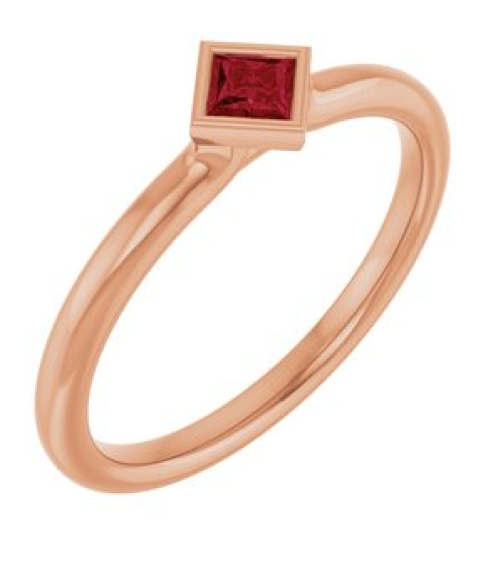 72129 Ring Set 14K Rose Natural Ruby Square 3 X 3 Mm Polished Natural Ruby Stackable Ring
