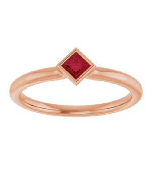 72129 Ring Set 14K Rose Natural Ruby Square 3 X 3 Mm Polished Natural Ruby Stackable Ring