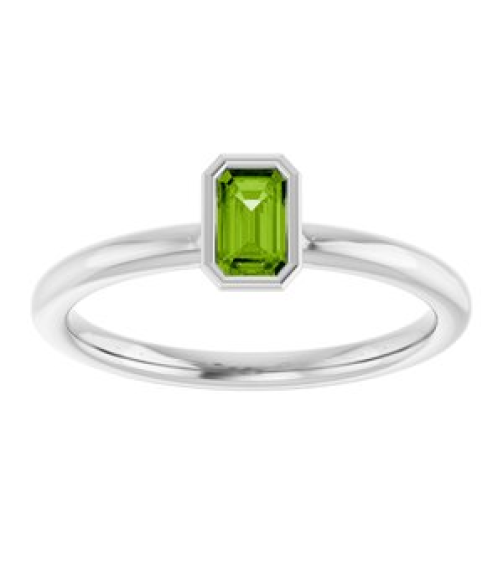 72129 Ring Set 14K White Natural Peridot Emerald 5 X 3 Mm Polished Natural Peridot Stackable Ring