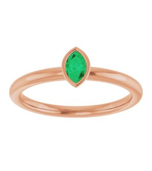 72129 Ring Set 14K Rose Natural Emerald Marquise 5 X 3 Mm Polished Natural Emerald Stackable Ring